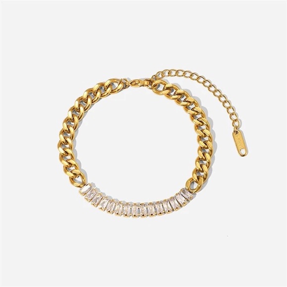 Waterproof Tennis Baguette Bracelet*Cubic Zirconia Diamond18K Gold Link Chain*JD - Picture 5 of 7
